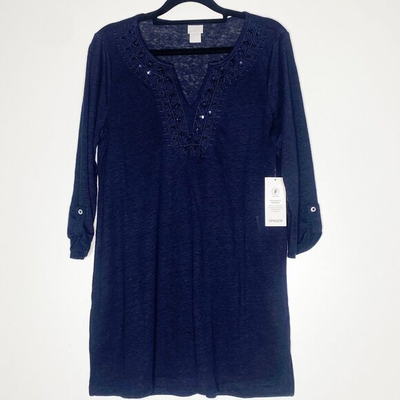 New Chico's Embroidered Long-Line Linen Knit Tunic Women's Size XS (Chico's 00) - Picture 8 of 8